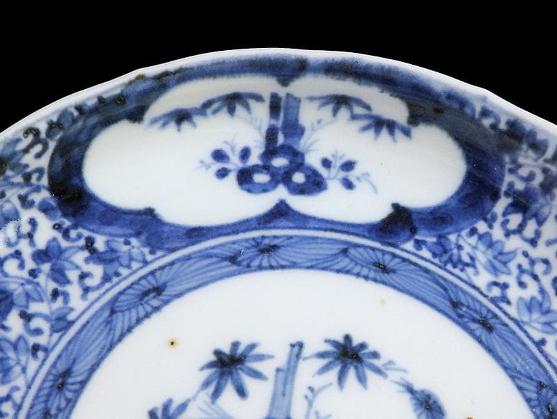 古伊万里　染付 窓絵　松竹梅に萩唐草の図　５寸半皿　291AS-CWt