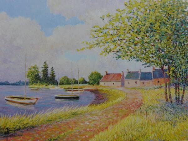 ジャン＝ミッシェル・ゲナール、ロデの岸辺の家、希少画集画、新品額装