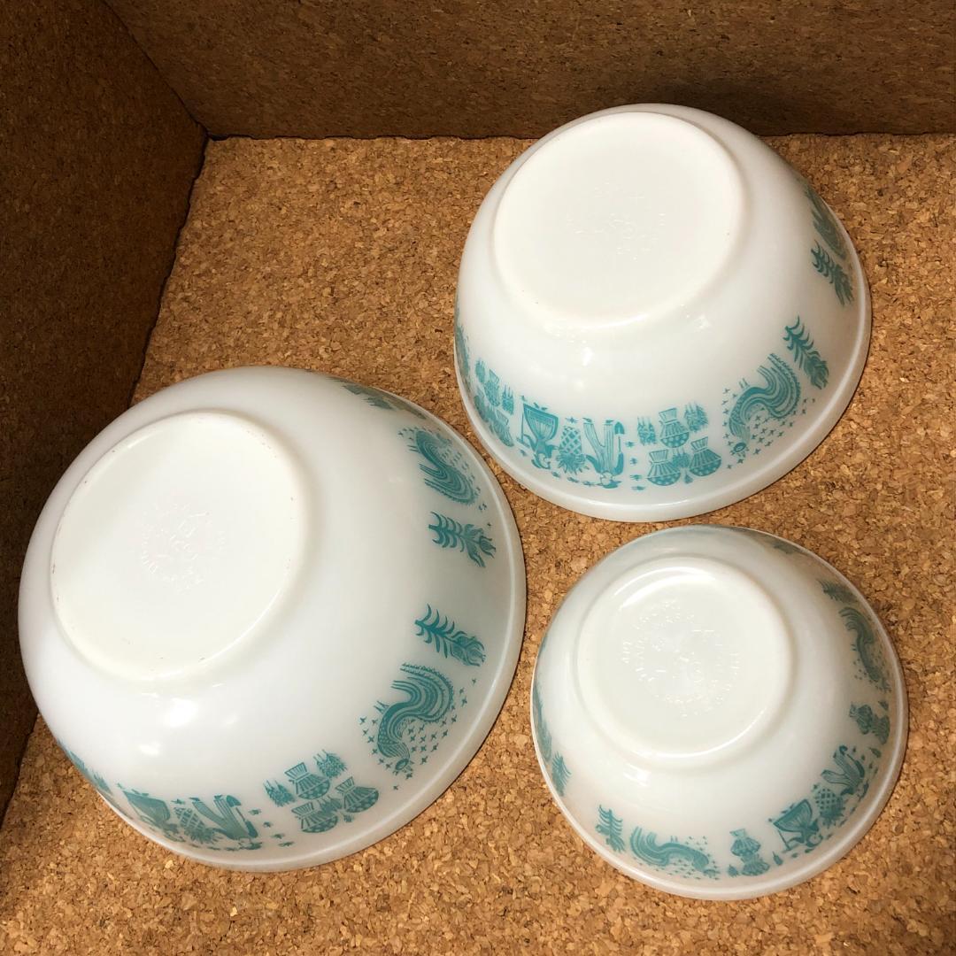 オールドパイレックス アーミッシュミキシングボウルセット バタープリント 3点