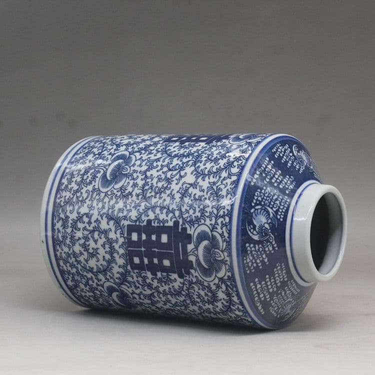 青花纏連蓋缶 茶道具 景徳鎮 陶磁器 装飾品 現代工芸品 美術品 置物