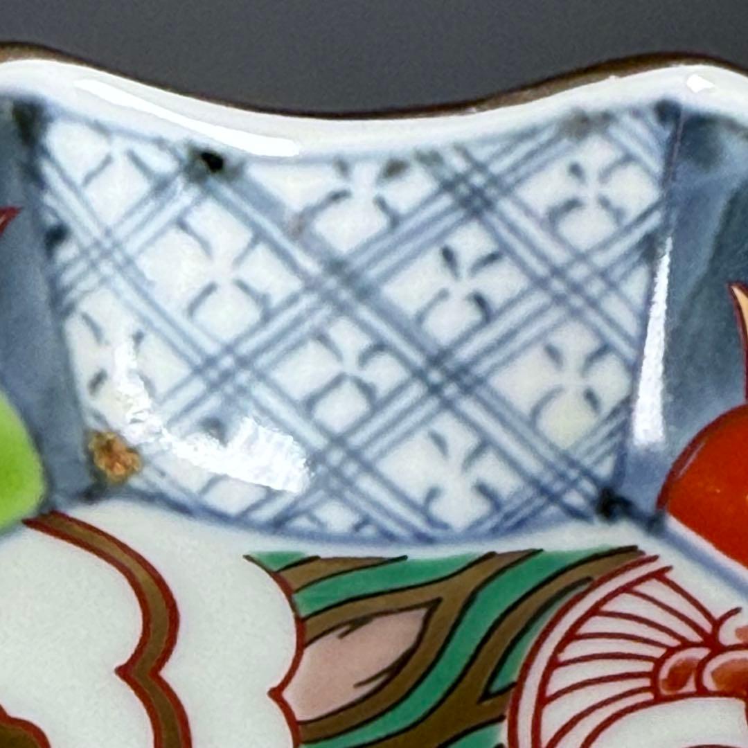 古伊万里風　冨貴長春　色絵鶴亀松竹梅文変形皿　五客　料理屋　古器を楽しむ