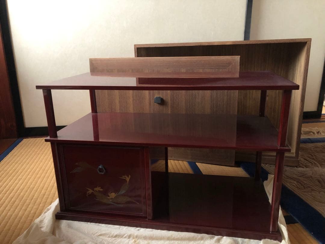 時代　蒔絵　飾り棚　茗荷　木箱入