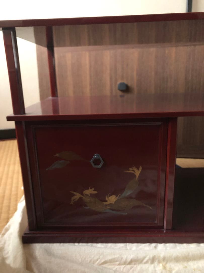 時代　蒔絵　飾り棚　茗荷　木箱入