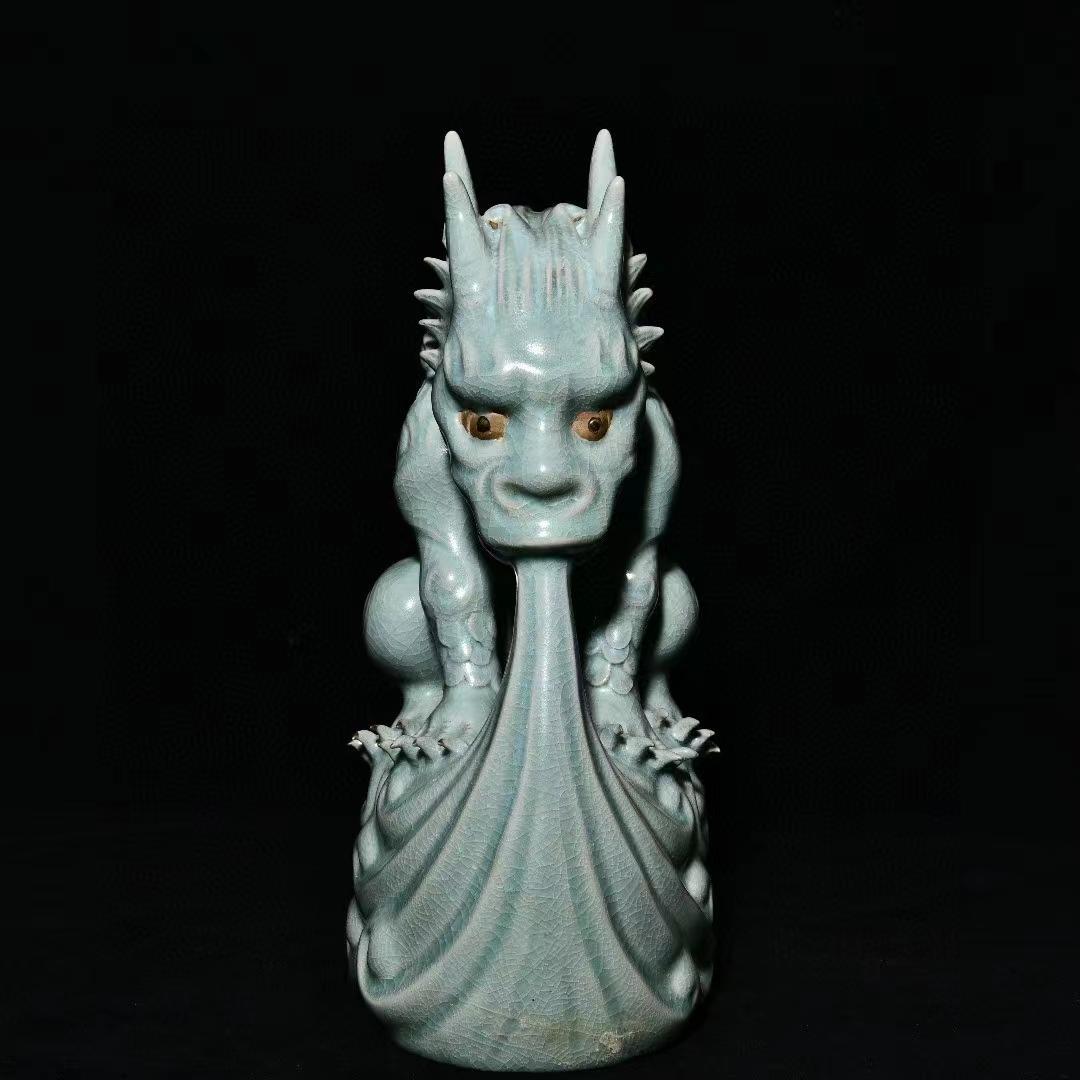 中国古美術・旧蔵の陶磁器、招福の瑞獣・19x30・案頭・置物・文房具・風水開運