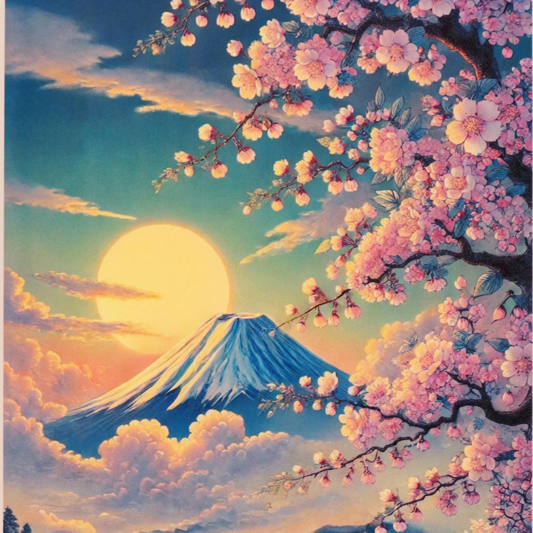 ●【1年経って見えてきたAIアート】桜富士山日本20枚限定A4額●がんどうあつし