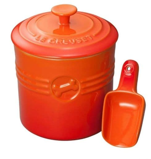 美品 LE CREUSET イエローペットフードコンテナースクープ付き13-49