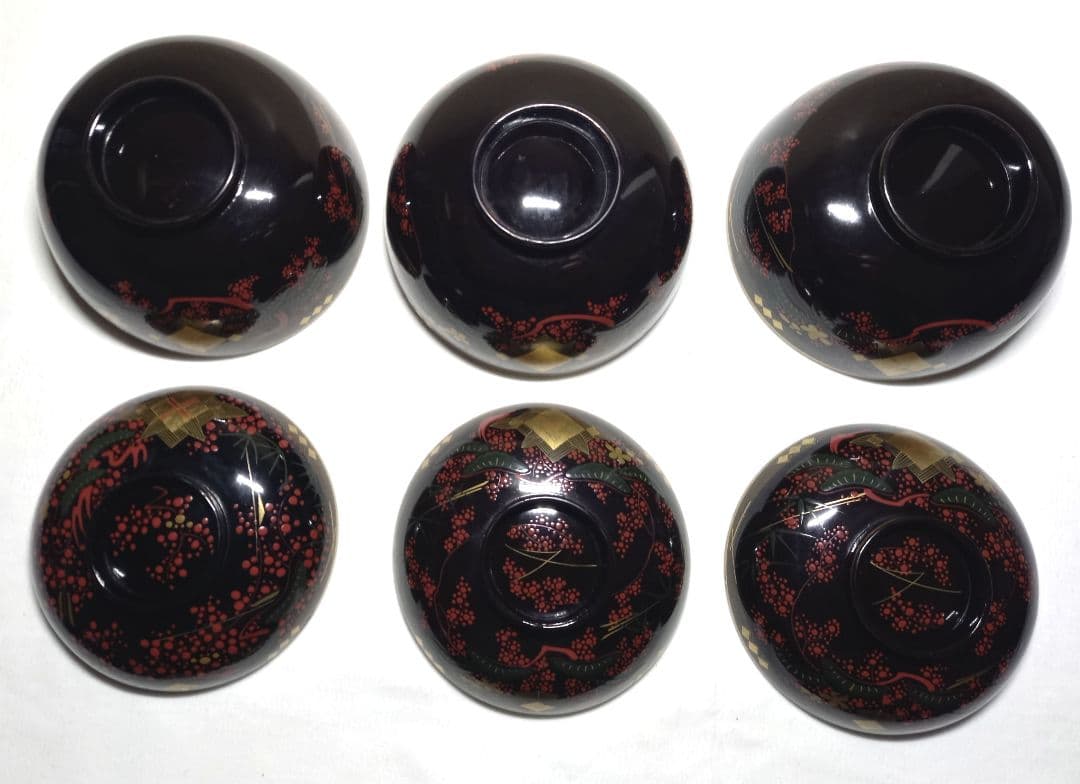 【雑誌掲載品】東北古漆器　秀衡塗　金箔/色漆　会津箔椀　江戸時代後期　3個セット