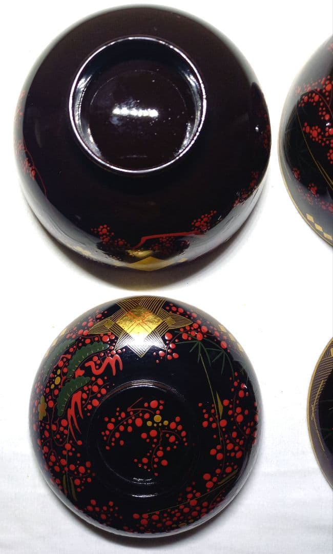 【雑誌掲載品】東北古漆器　秀衡塗　金箔/色漆　会津箔椀　江戸時代後期　3個セット