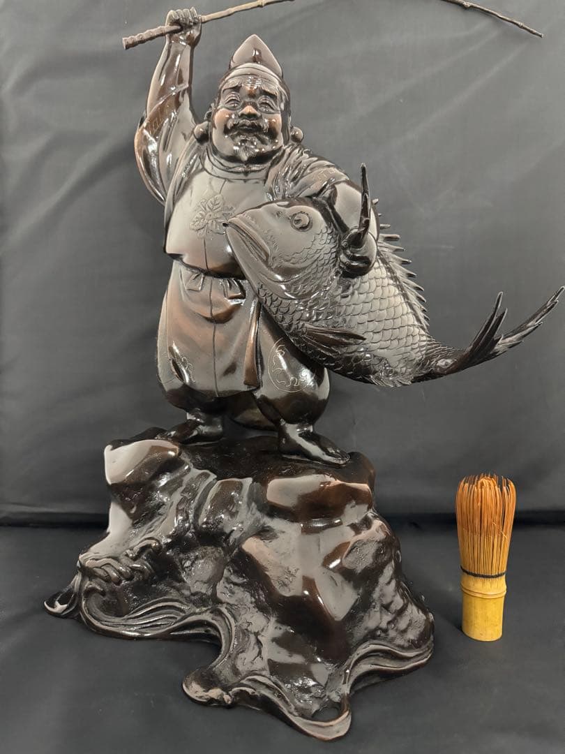 特大 恵比寿 七福神 銅　彫刻 置物 風水 開運 金運　インテリア　アンティーク
