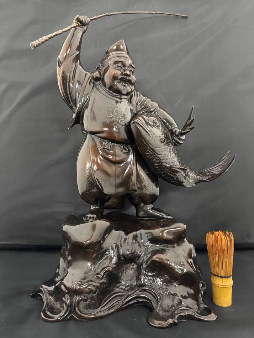 特大 恵比寿 七福神 銅　彫刻 置物 風水 開運 金運　インテリア　アンティーク