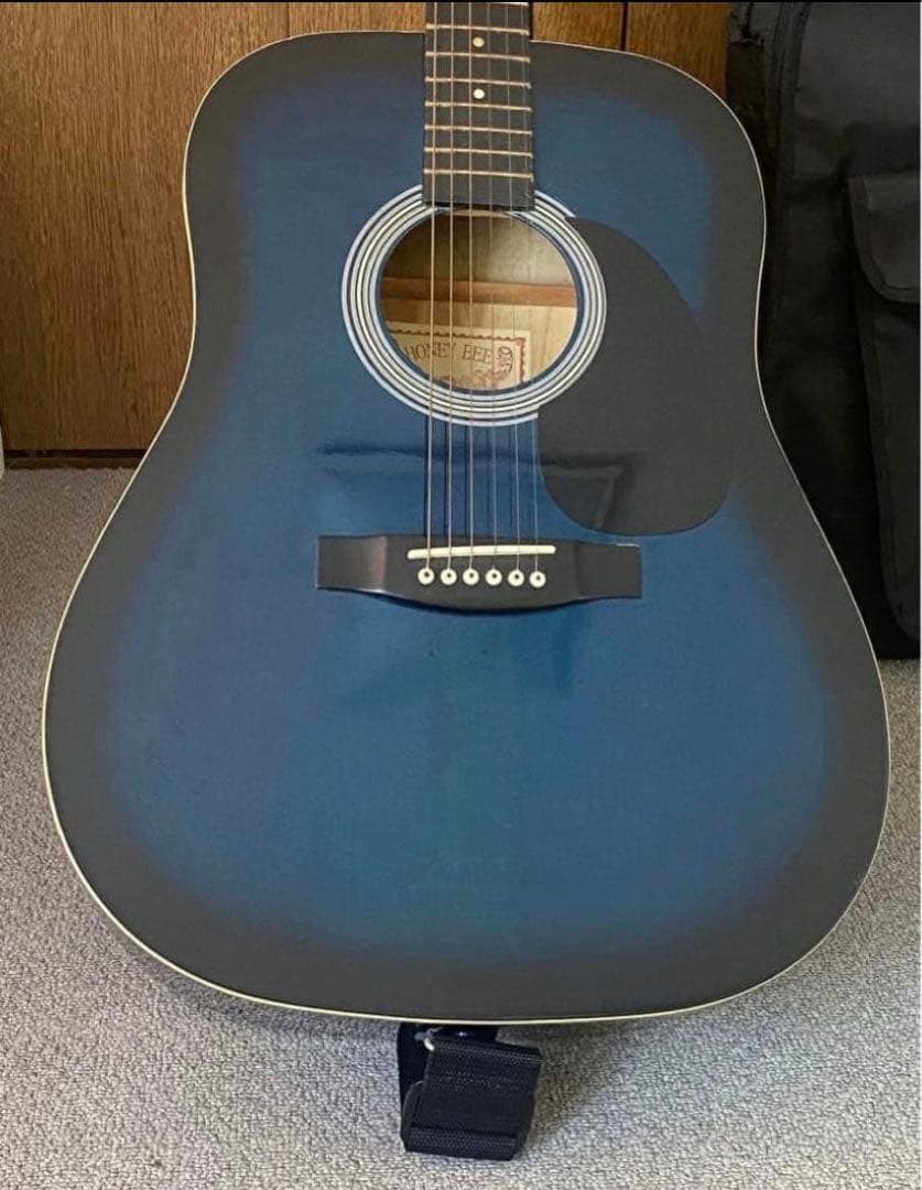 青 アコースティックギター ギターケース付き