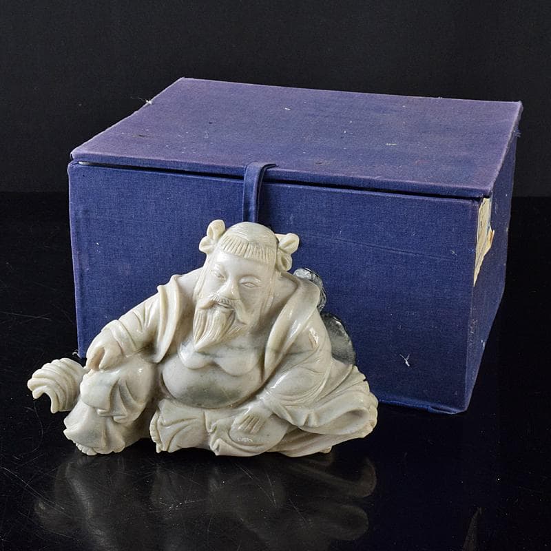 中国　玉石翡翠彫刻　福禄寿像　置物　約1280g　M　R8298