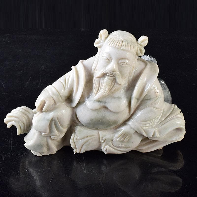 中国　玉石翡翠彫刻　福禄寿像　置物　約1280g　M　R8298