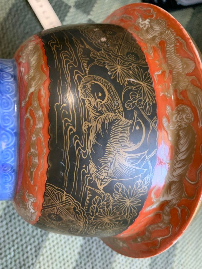 古伊萬里 色絵金彩龍鳳紋大鉢 古美術品