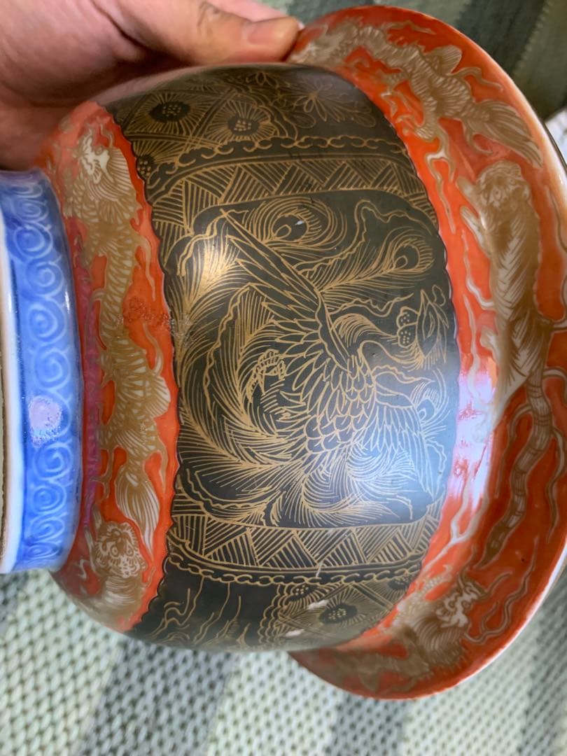 古伊萬里 色絵金彩龍鳳紋大鉢 古美術品