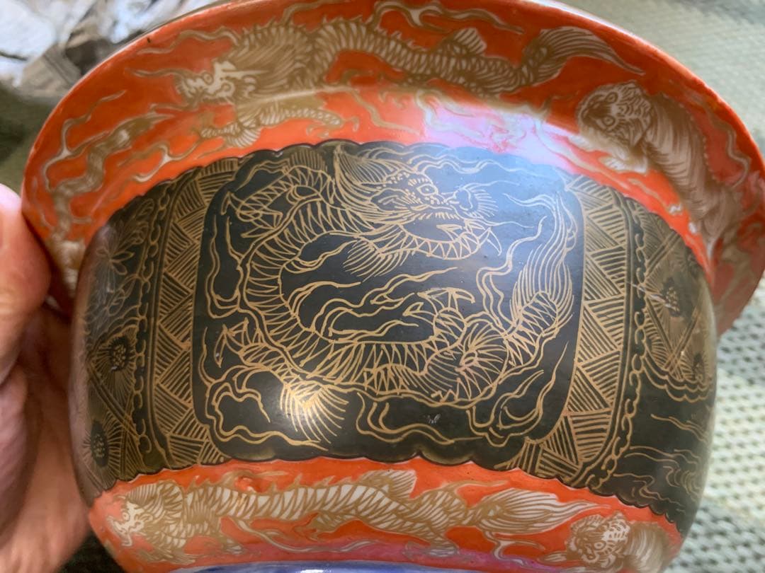 古伊萬里 色絵金彩龍鳳紋大鉢 古美術品