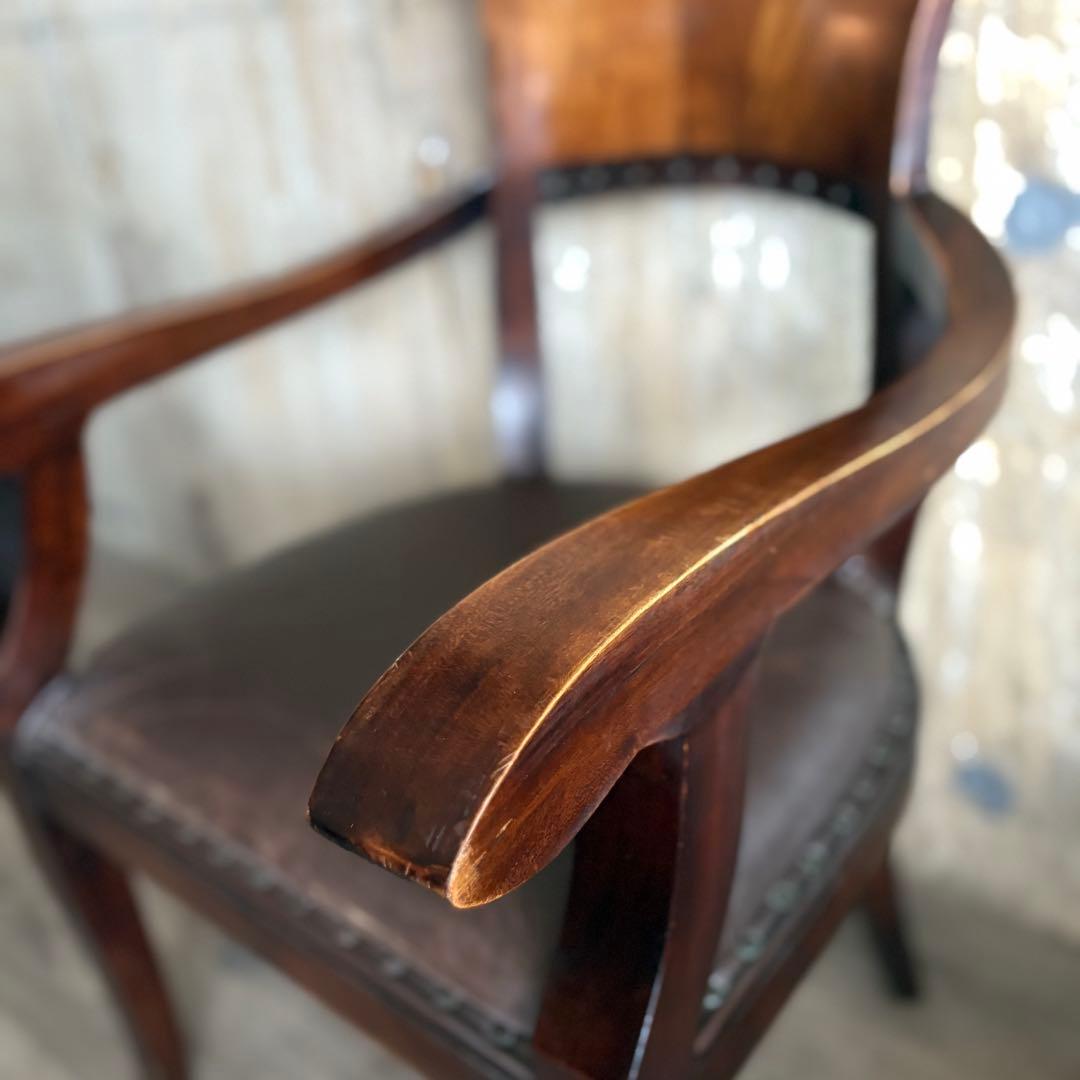 エスニックスタイル　レザーシート アームチェア ヴィンテージ　①