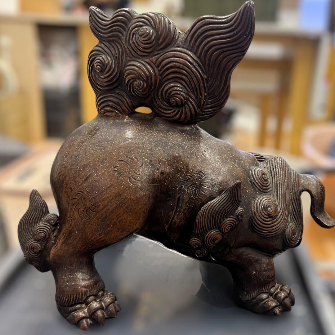 獅子像 置物 オブジェ 約30cm 長期保管品／裏面剥がれあり