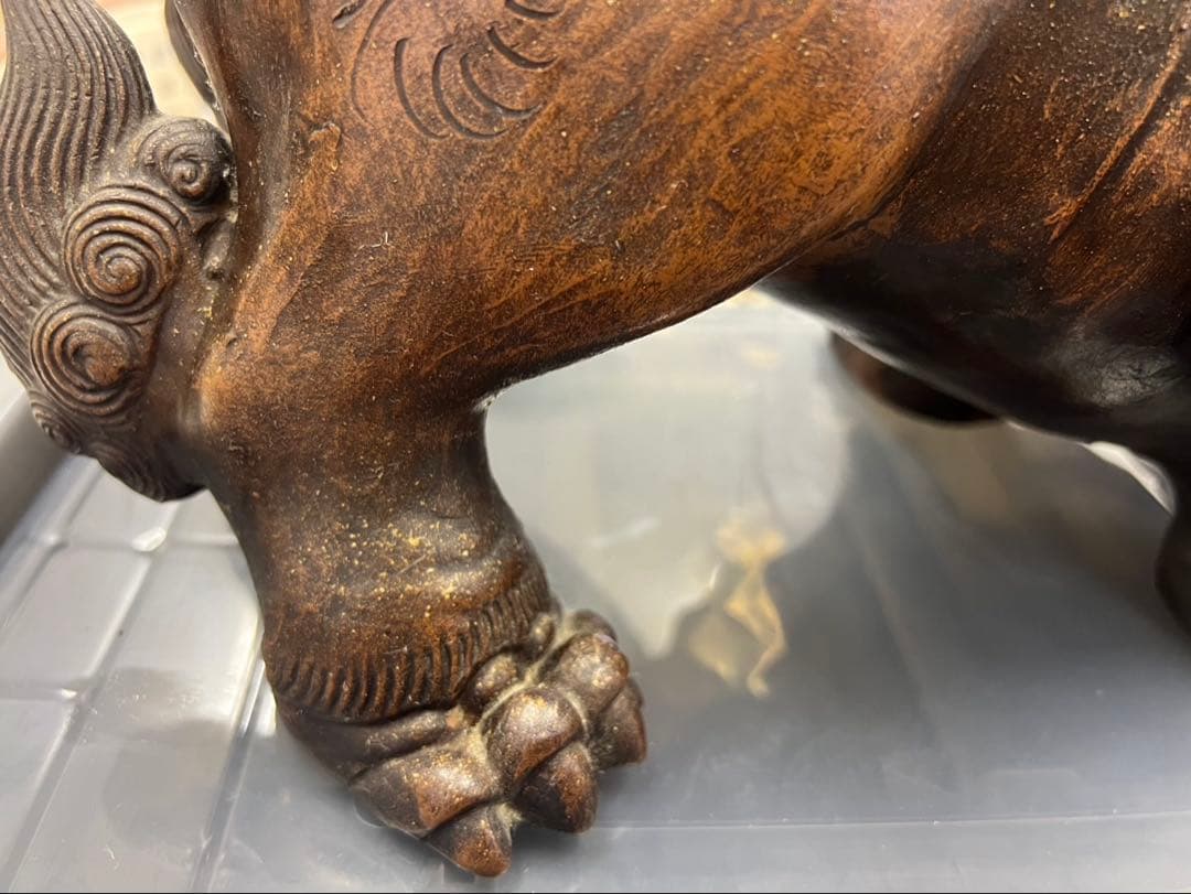 獅子像 置物 オブジェ 約30cm 長期保管品／裏面剥がれあり