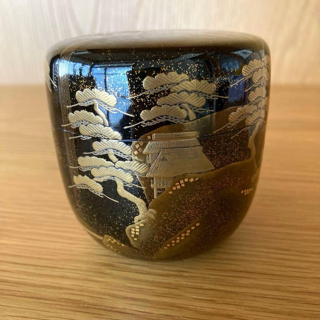 【茶道具】　棗　輪島塗　山水滝蒔絵図　坂一男作　美品