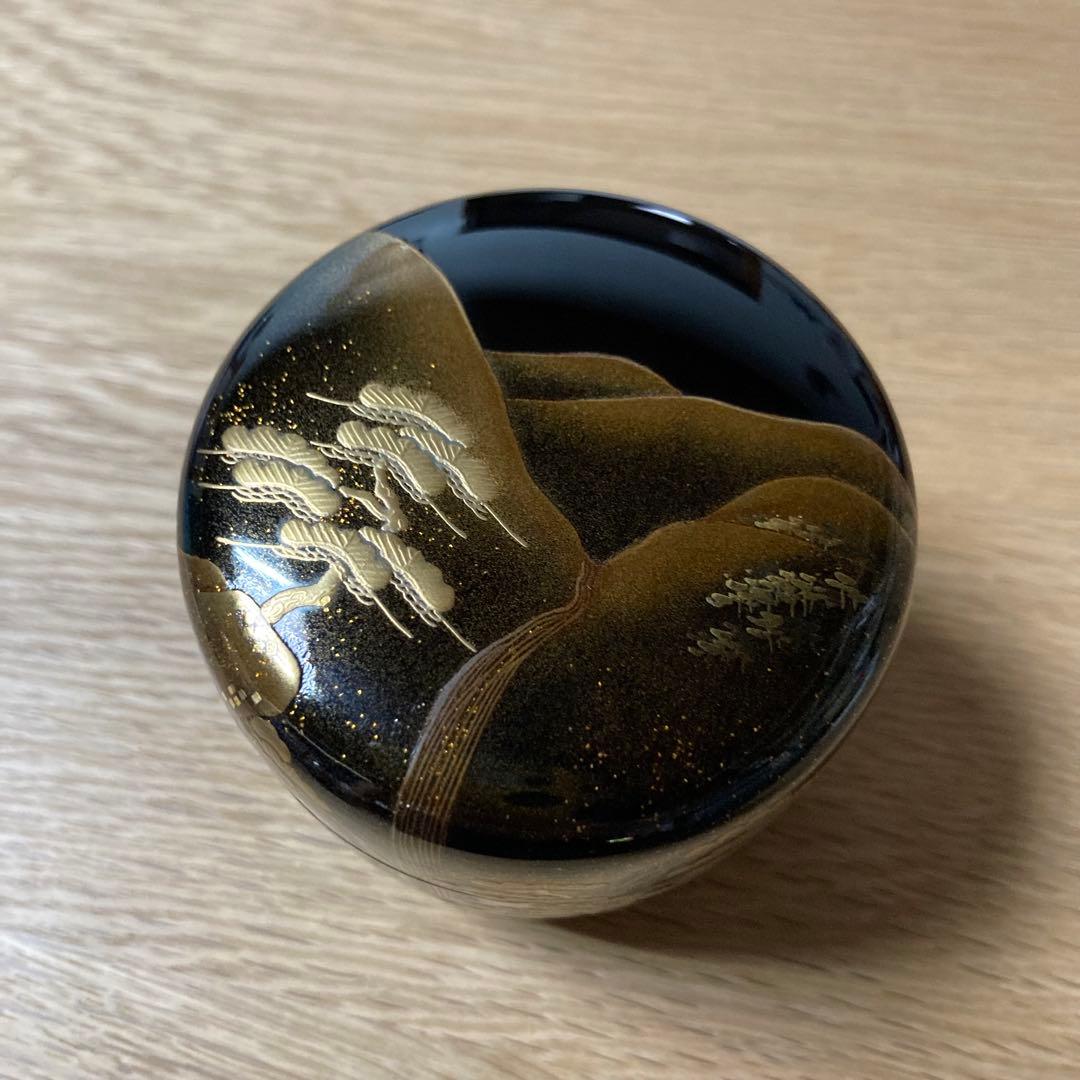 【茶道具】　棗　輪島塗　山水滝蒔絵図　坂一男作　美品