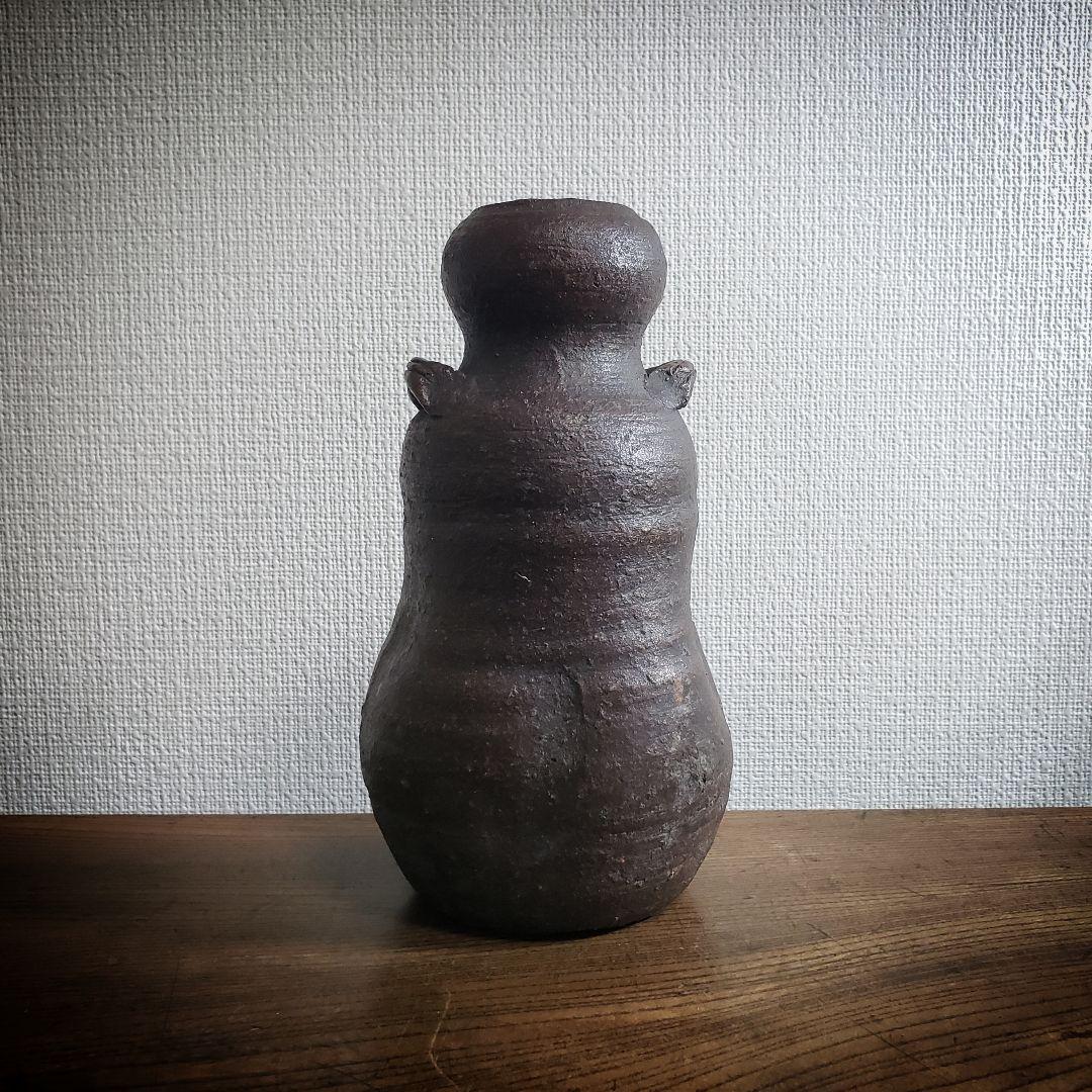 花器　焼締め　締焼き　耳付花入　滲みあり　江戸後期