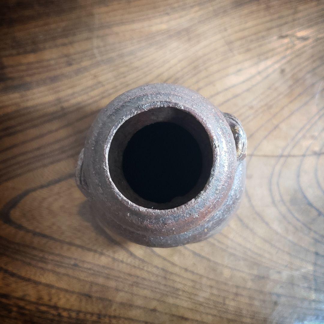 花器　焼締め　締焼き　耳付花入　滲みあり　江戸後期