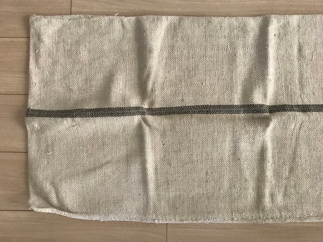 アンティーク　リネン　グレインサック　ホームスパン　イニシャル　グレー