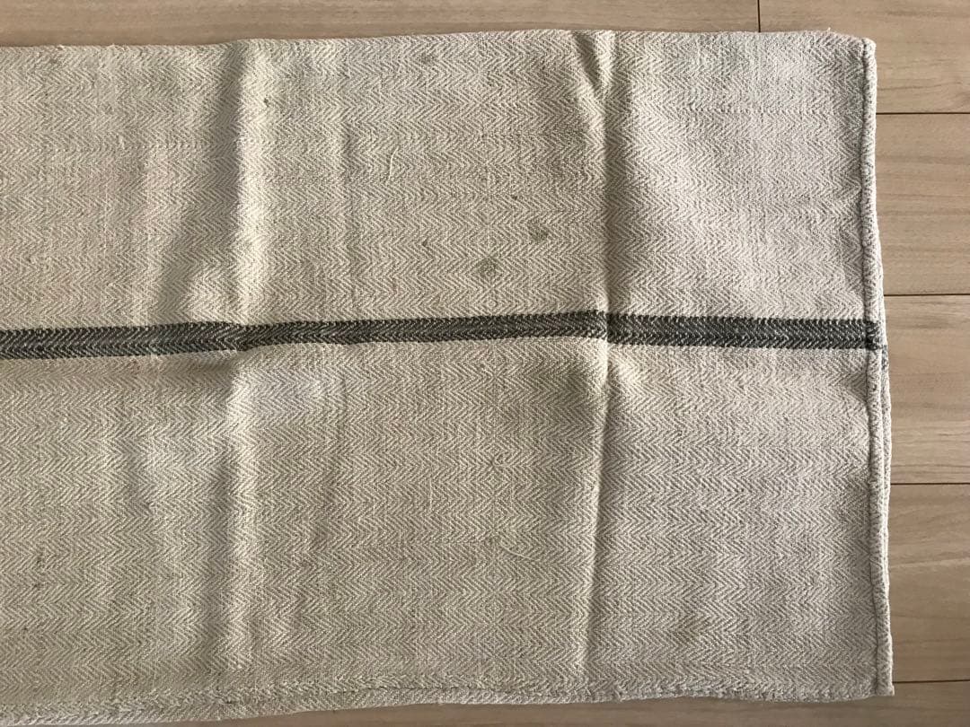 アンティーク　リネン　グレインサック　ホームスパン　イニシャル　グレー