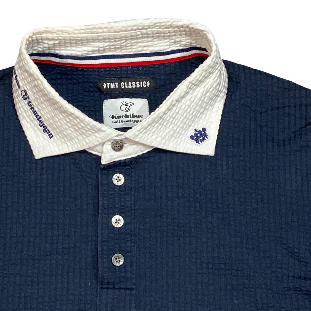 クチブエゴルフ×TMTクラシック 半袖 ストレッチ ポロシャツ ネイビー メンズ