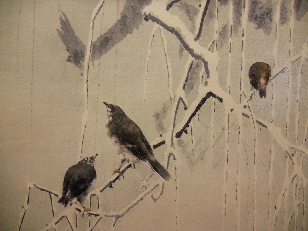 掛け軸 渡辺省亭 作『雪中鴛鴦之図』絹本 名品 複製 希少 茶道具 掛軸 美品