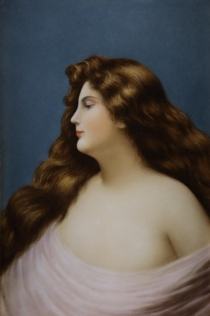 西洋美術 19世紀 KPM 美人像 手描陶板画 ベルリン王立磁器製陶所