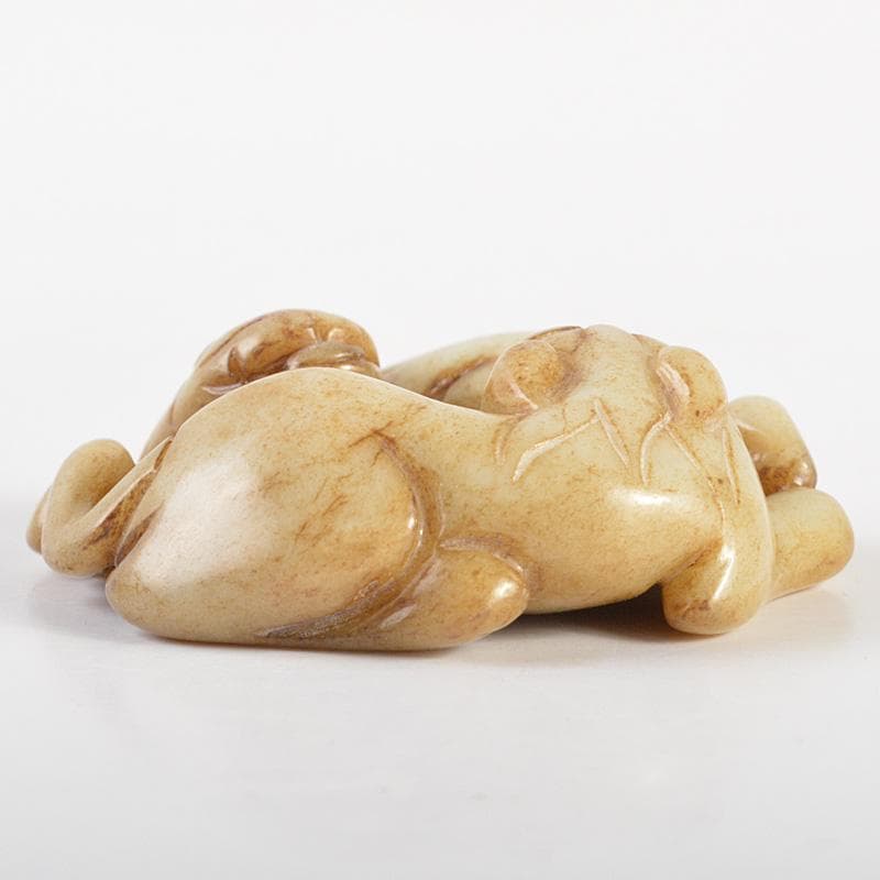 中国　玉石彫刻　神獣刻　根付　紙鎮　置物　C　7342E