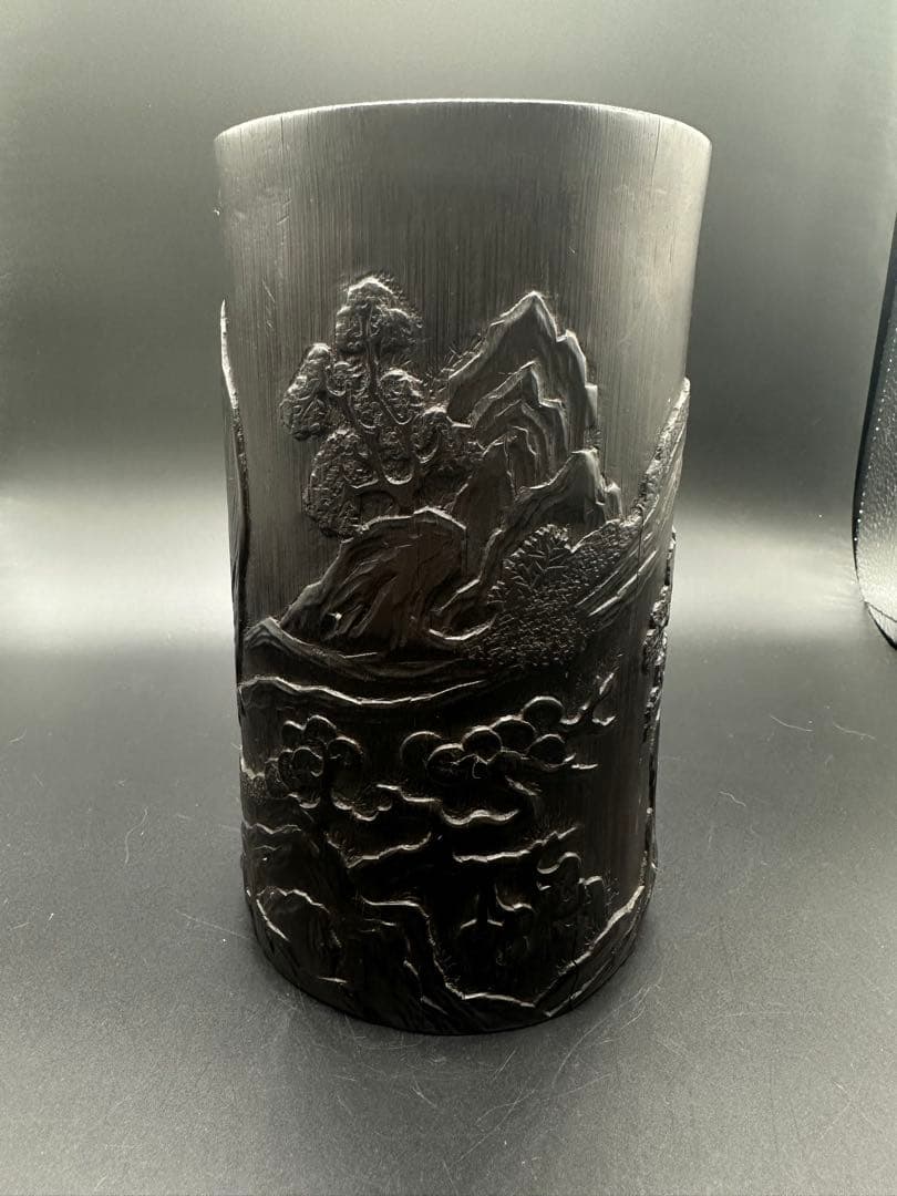 Myday公式アカウント01 竹彫　筆入　筆筒虎　清時代　竹　骨董　古美術