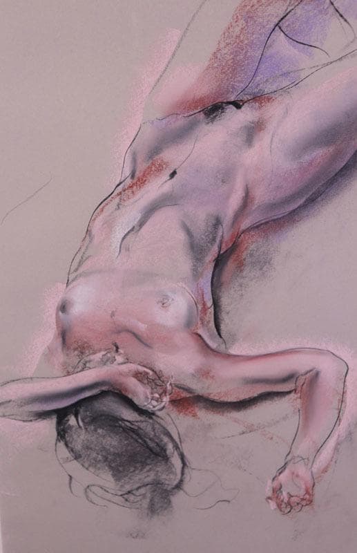 広田稔　白日会常任委員　タイトル「横たわる裸婦」　パステル画　額装