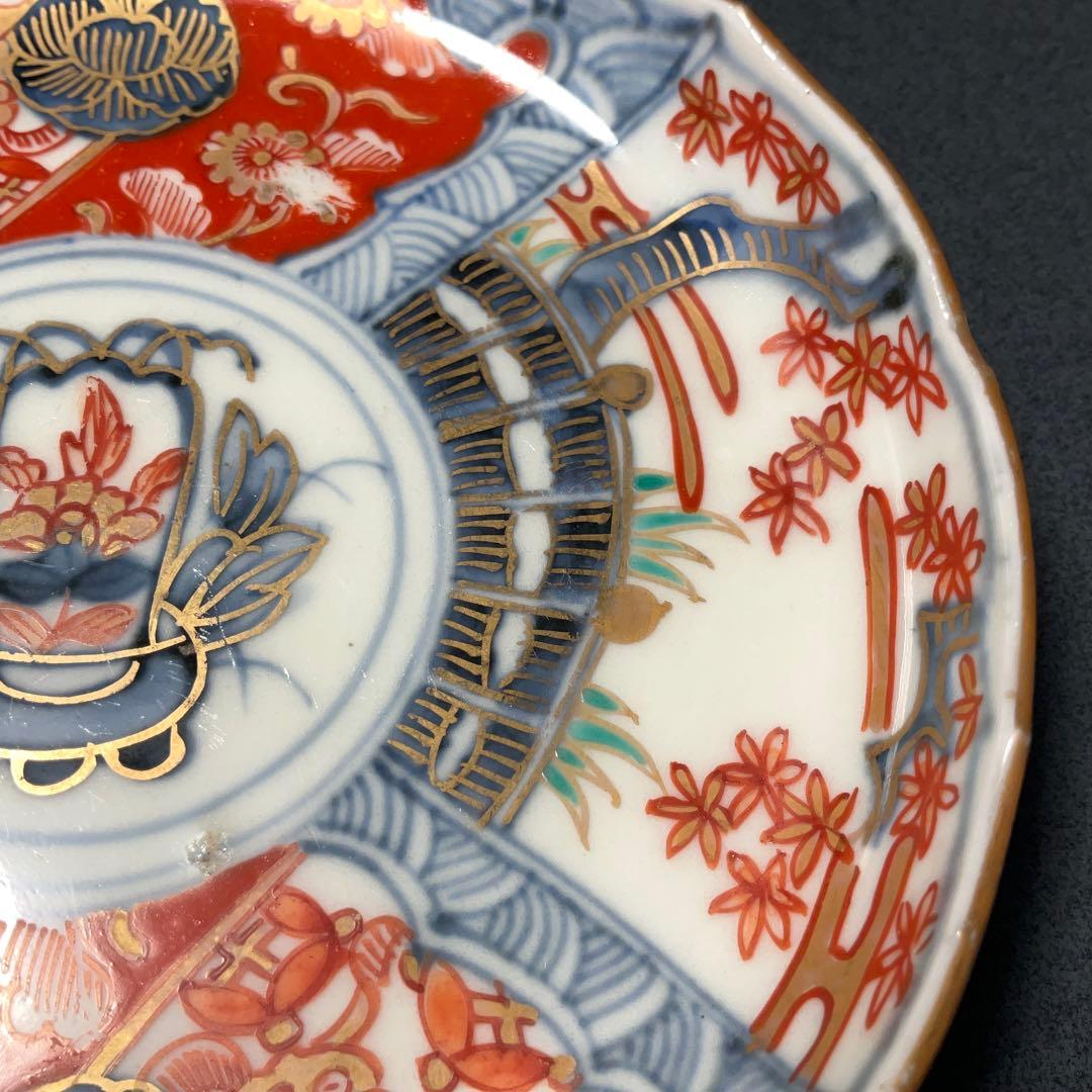 伊万里金襴手 花籠図小皿５枚組　桐箱付　∅11　骨董　古伊万里　R1292お12