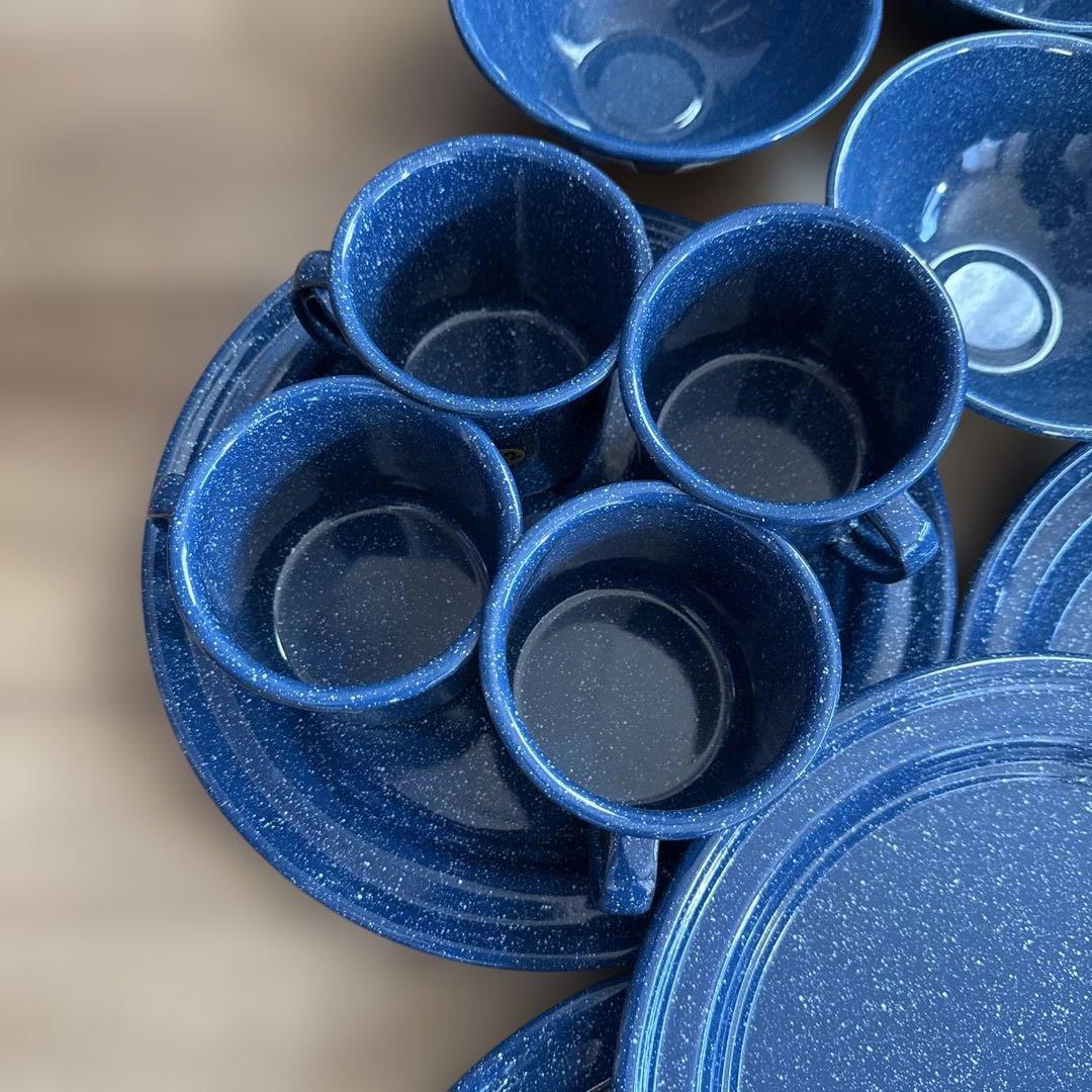 希少新品CINSA エナメルウェア キャンプ食器セット 16点デッドストック