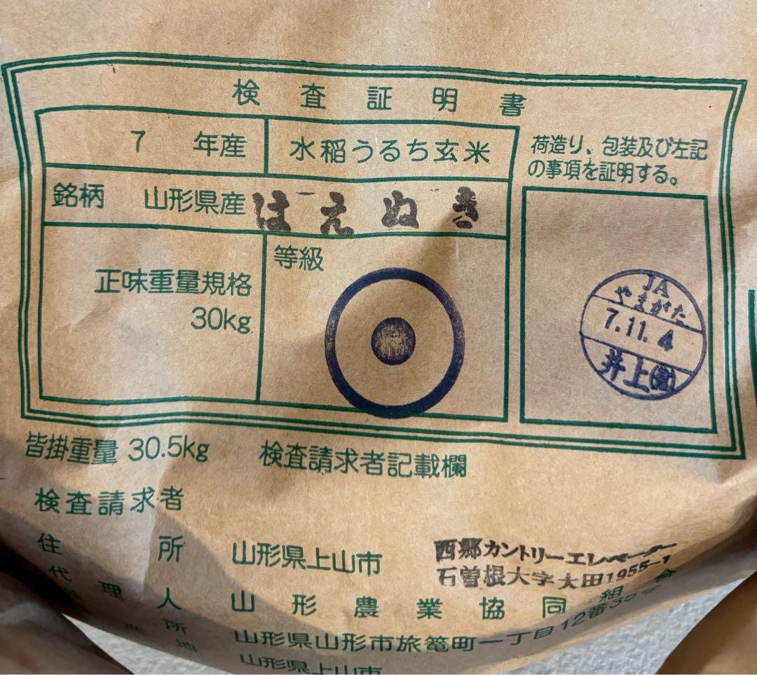 令和7年産米　はえぬき (玄米)30kg 山形県産