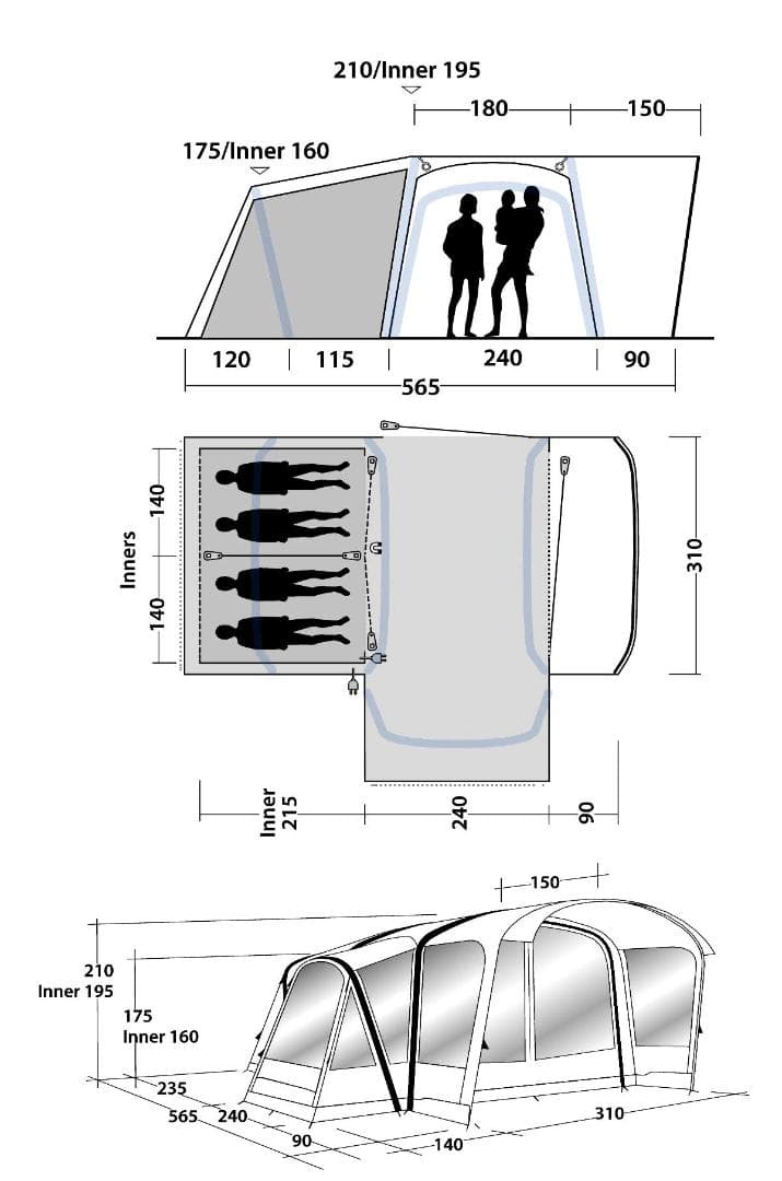 【希少・エアーテント】4人～5人用outwell・異形２ルームテント