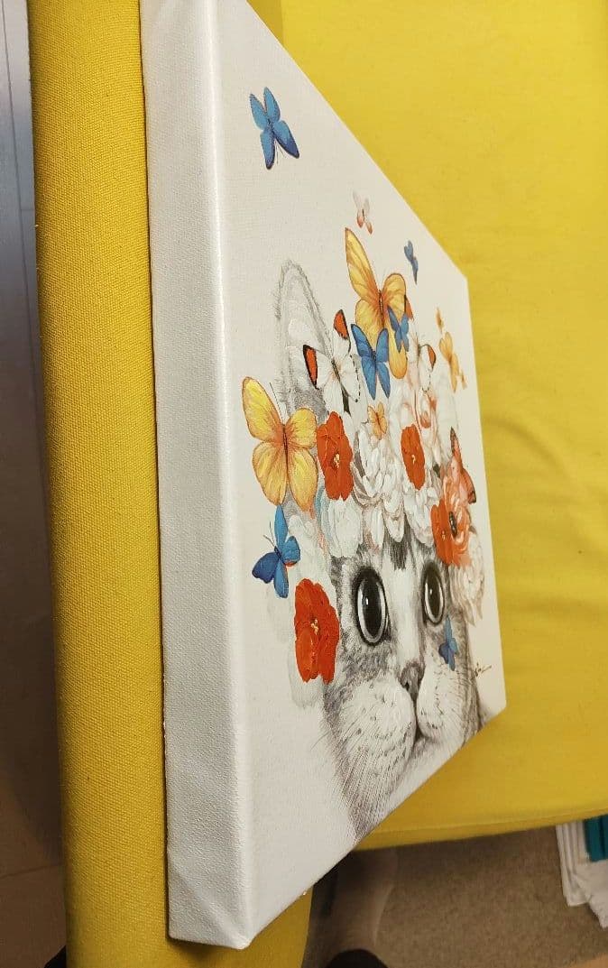 アートパネル 猫の絵画　フラワーキャット　40cmx40cm　ネコ　猫顔