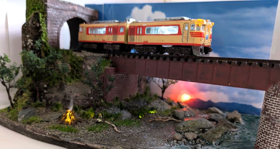 Nゲージ・ミニジオラマ　夏の旅〜渓流を渡る【商談品】