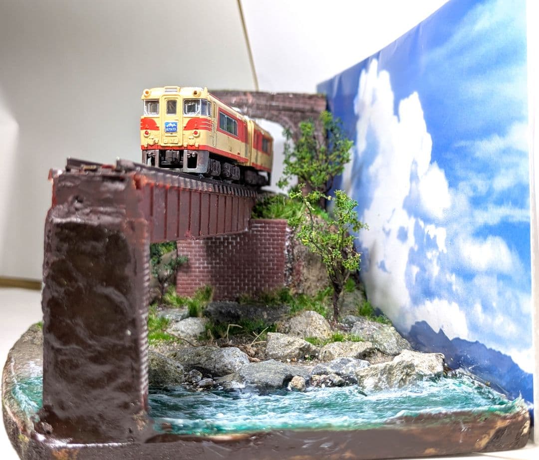 Nゲージ・ミニジオラマ　夏の旅〜渓流を渡る【商談品】