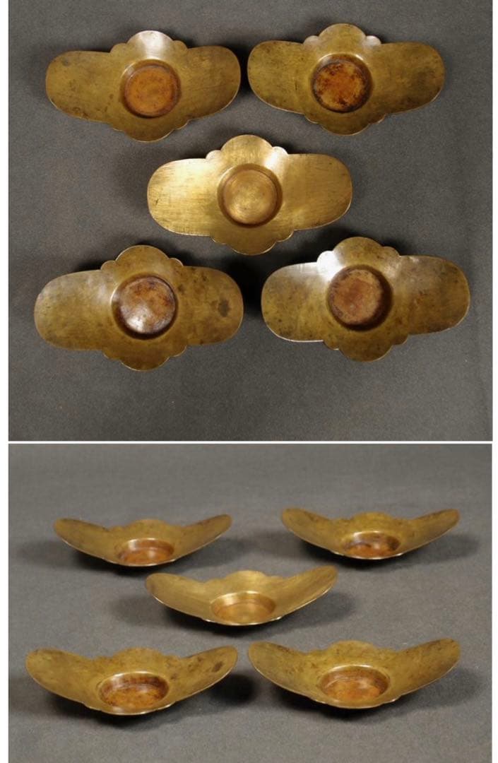 送料無料　手作り黄銅/真鍮茶托５客　煎茶道具　中国古玩