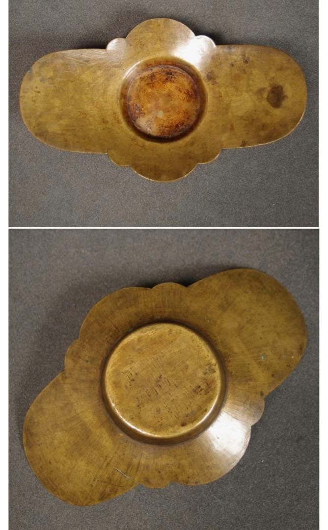 送料無料　手作り黄銅/真鍮茶托５客　煎茶道具　中国古玩