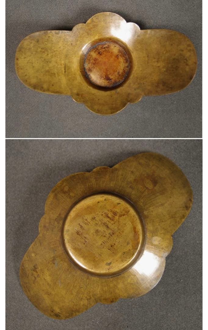 送料無料　手作り黄銅/真鍮茶托５客　煎茶道具　中国古玩