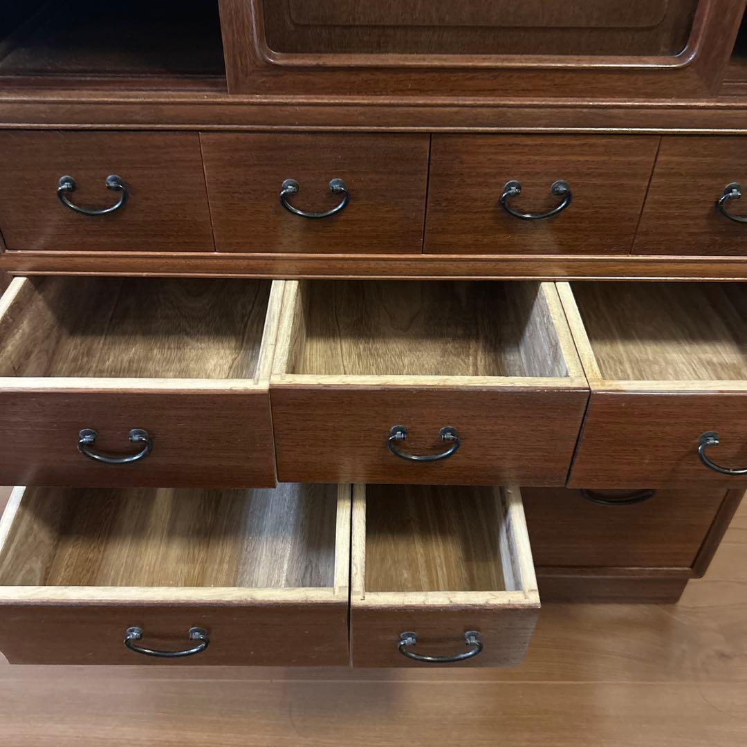 木製ダークブラウン収納棚 12引き出し アンティーク タンス 箪笥 古家具