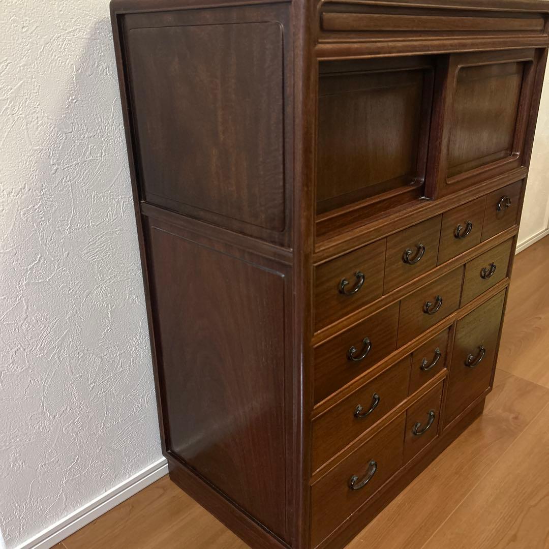 木製ダークブラウン収納棚 12引き出し アンティーク タンス 箪笥 古家具