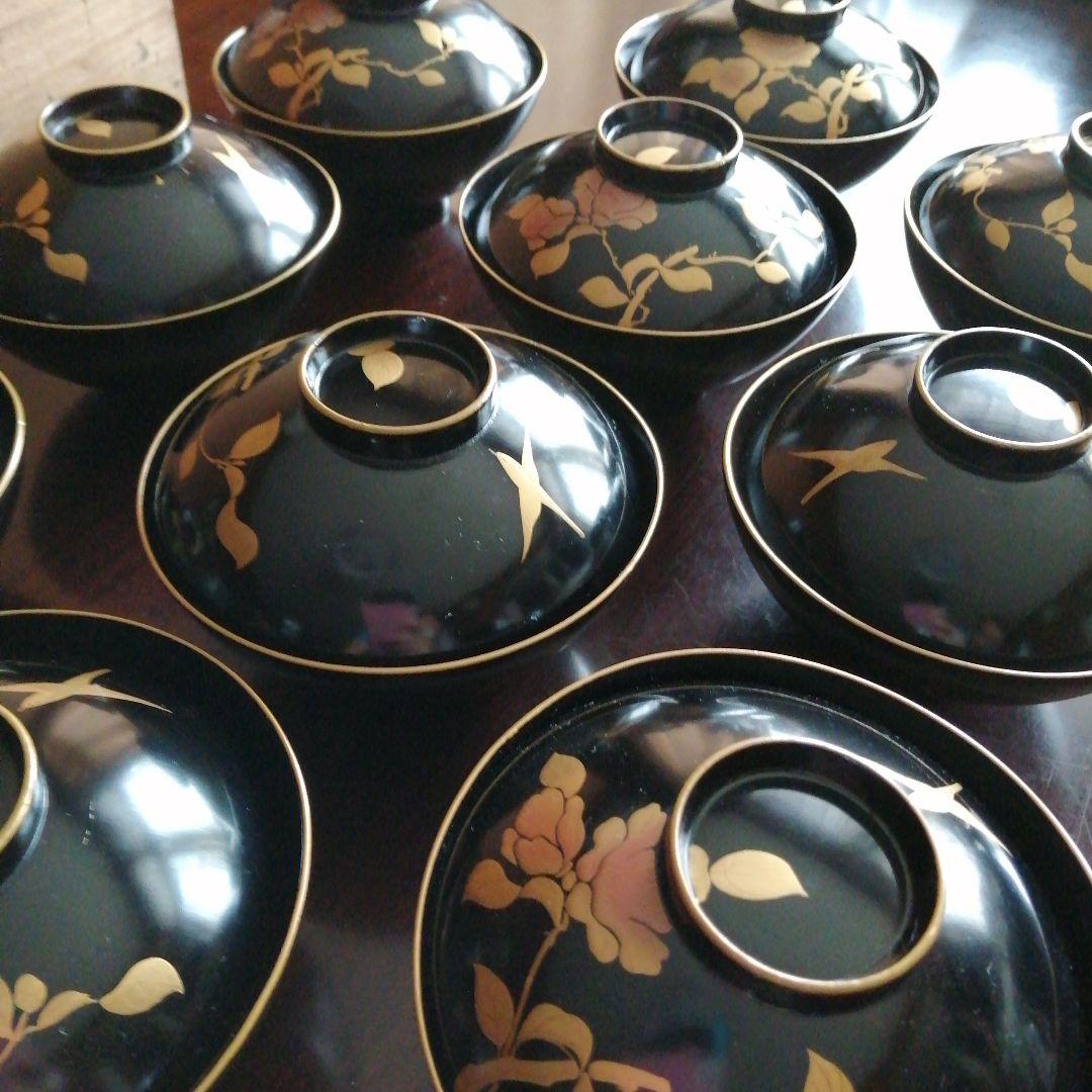 輪島塗　金彩蓋付吸物椀　10客　11.7cm　大正期