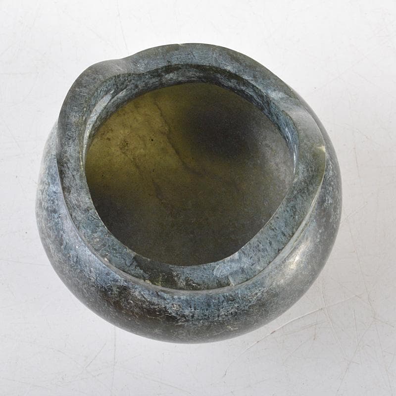 中国　玉石碧玉　三足沖耳爐　香炉　V R6135E