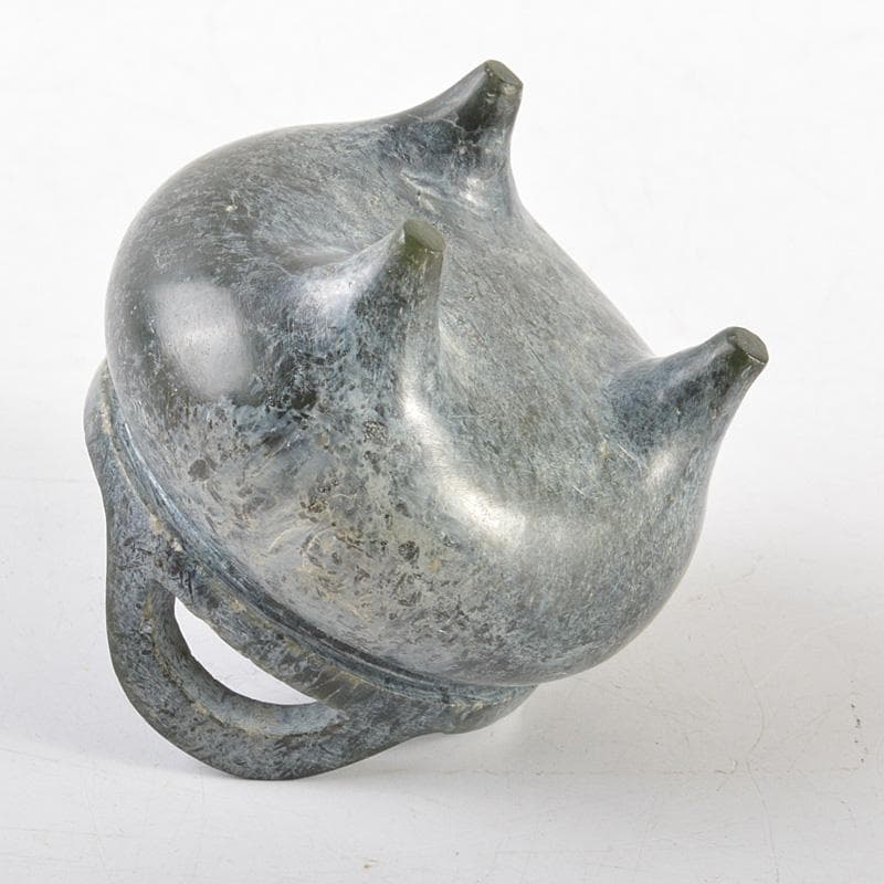 中国　玉石碧玉　三足沖耳爐　香炉　V R6135E